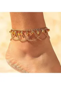 Modlily Gold Layered Tassel Geometric Alloy Anklet - One Size