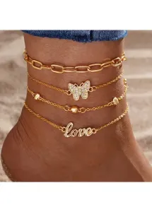 Modlily Gold Letter Layered Butterfly Alloy Anklets - One Size