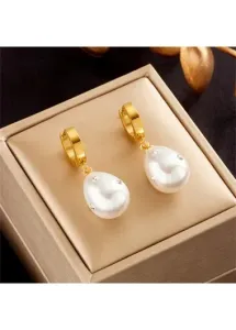 Modlily Gold Pearl Teardrop Rhinestone Design Earrings - One Size