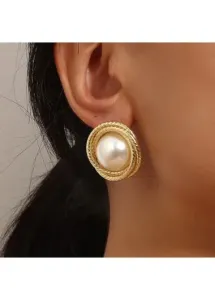 Modlily Gold Round Alloy Pearl Design Earrings - One Size
