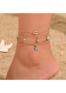 Modlily Gold Shell Alloy Layered Anklets Set - One Size