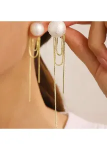 Modlily Gold Tassel Alloy Pearl Geometric Earrings - One Size
