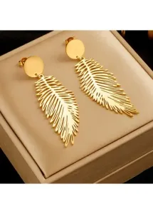 Modlily Gold Vintage Feather Design Alloy Earrings - One Size