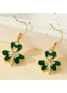 Modlily Green Alloy Clover Heart Hollow Earrings - One Size #1287542