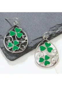 Modlily Green Alloy Clover Heart Hollow Earrings - One Size #1287543