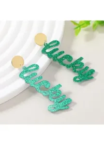 Modlily Green Glitter Letter Geometric Acrylic Earrings - One Size
