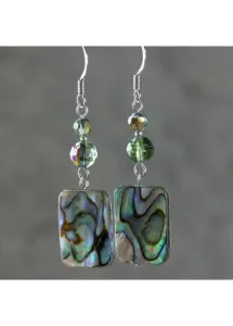Modlily Green Square Metal Beaded Retro Earrings - One Size