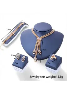 Modlily Layered Design Gold Rhinestone Necklace Set - One Size