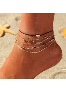 Modlily Layered Gold Heart Alloy Anklet Set - One Size