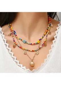 Modlily Layered Rainbow Color Shell Alloy Necklace - One Size