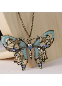 Modlily Light Blue Butterfly Hollow Alloy Necklace - One Size