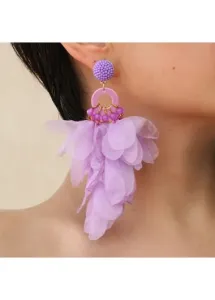Modlily Light Purple Patchwork Beaded Floral Earrings - One Size