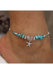 Modlily Mint Green Beaded Starfish Alloy Anklet - One Size #1299222