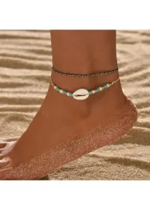 Modlily Mint Green Beads Conch Anklets Set - One Size