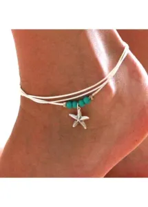 Modlily Mint Green Polyresin Layered Starfish Anklet - One Size