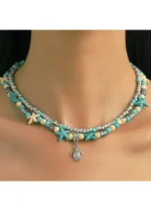 Modlily Mint Green Turtle Alloy Layered Design Necklace - One Size