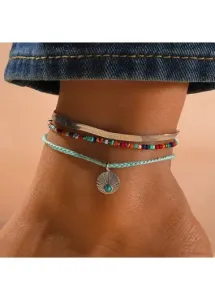 Modlily Multi Color Round Beaded Anklets Set - One Size