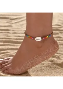 Modlily Multi Color Shell Polyresin Adjustable Anklet - One Size