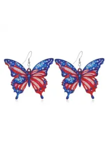 Modlily Navy Butterfly American Flag Print Design Earrings - One Size