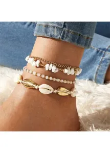 Modlily Patchwork Gold Shell Beaded Alloy Anklets - One Size