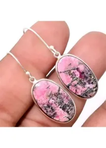 Modlily Pink Oval Design Vintage Alloy Earrings - One Size