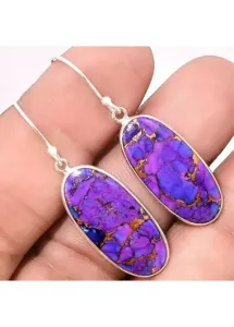 Modlily Purple Oval Design Vintage Alloy Earrings - One Size