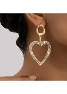 Modlily Rhinestone Detail Gold Heart Alloy Earrings - One Size