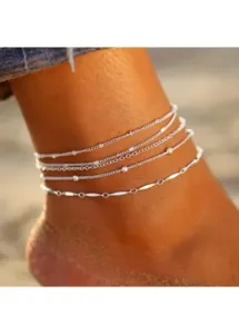 Modlily Silvery White Copper Beaded Anklets Set - One Size