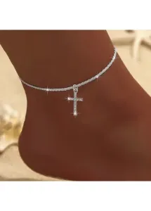 Modlily Silvery White Cross Alloy Rhinestone Anklet - One Size