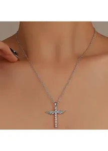 Modlily Silvery White Cross Rhinestone Alloy Necklace - One Size