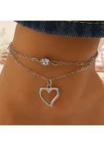 Modlily Silvery White Layered Heart Alloy Anklet - One Size