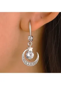 Modlily Silvery White Moon Rhinestone Alloy Earrings - One Size