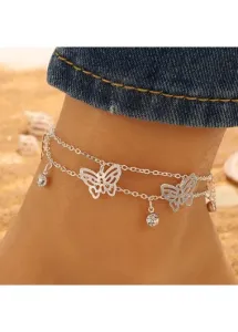 Modlily Silvery White Rhinestone Butterfly Alloy Anklet - One Size