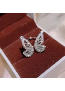Modlily Silvery White Rhinestone Butterfly Copper Ring - One Size