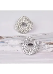 Modlily Silvery White Rhinestone Round Alloy Earrings - One Size