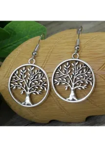 Modlily Silvery White Round Alloy Tree Hollow Earrings - One Size