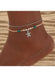 Modlily Silvery White Sea Star Alloy Anklet Set - One Size