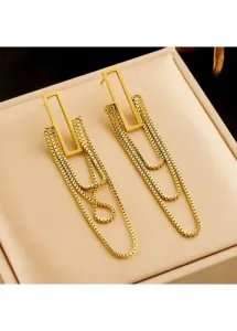 Modlily Square Gold Layered Design Chain Earrings - One Size