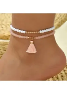 Modlily Tassel Design Light Pink Glass Anklets - One Size