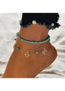 Modlily Turquoise Alloy Cutout Floral Design Anklet Set - One Size