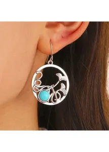 Modlily Turquoise Leaf Design Round Alloy Earrings - One Size