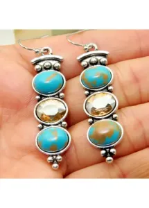 Modlily Turquoise Round Design Metal Detail Earrings - One Size