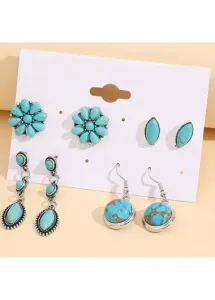 Modlily Turquoise Vintage Tribal Design Alloy Earrings Set - One Size