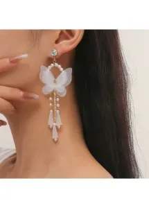 Modlily White Butterfly Tassel Pearl Design Earrings - One Size