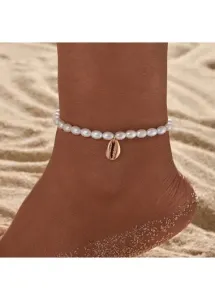 Modlily White Oval Pearl Seashell Detail Anklet - One Size