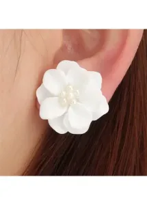 Modlily White Plants Floral Patchwork Pearl Earrings - One Size