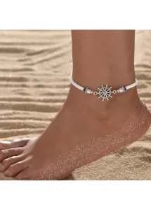 Modlily White Polyresin Beaded Design Metal Detail Anklet - One Size