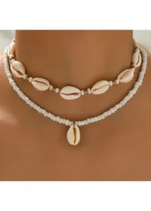 Modlily White Seashell Design Beaded Necklace Set - One Size