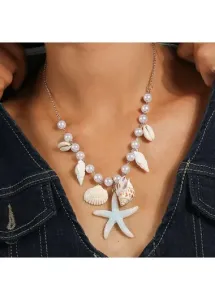 Modlily White Shell Pearl Starfish Detail Necklace - One Size