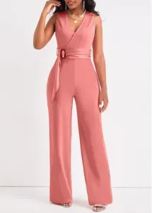 Modlily Dusty Pink Tie Long Belted Sleeveless Jumpsuit - M